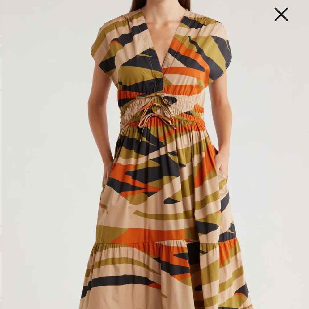 Halogen Olive and Orange Midi Dress